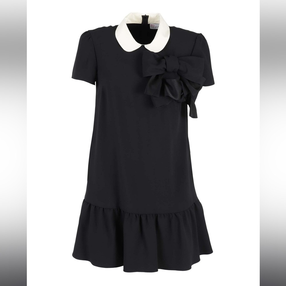 Chic Black Dress with White Collar and Bow